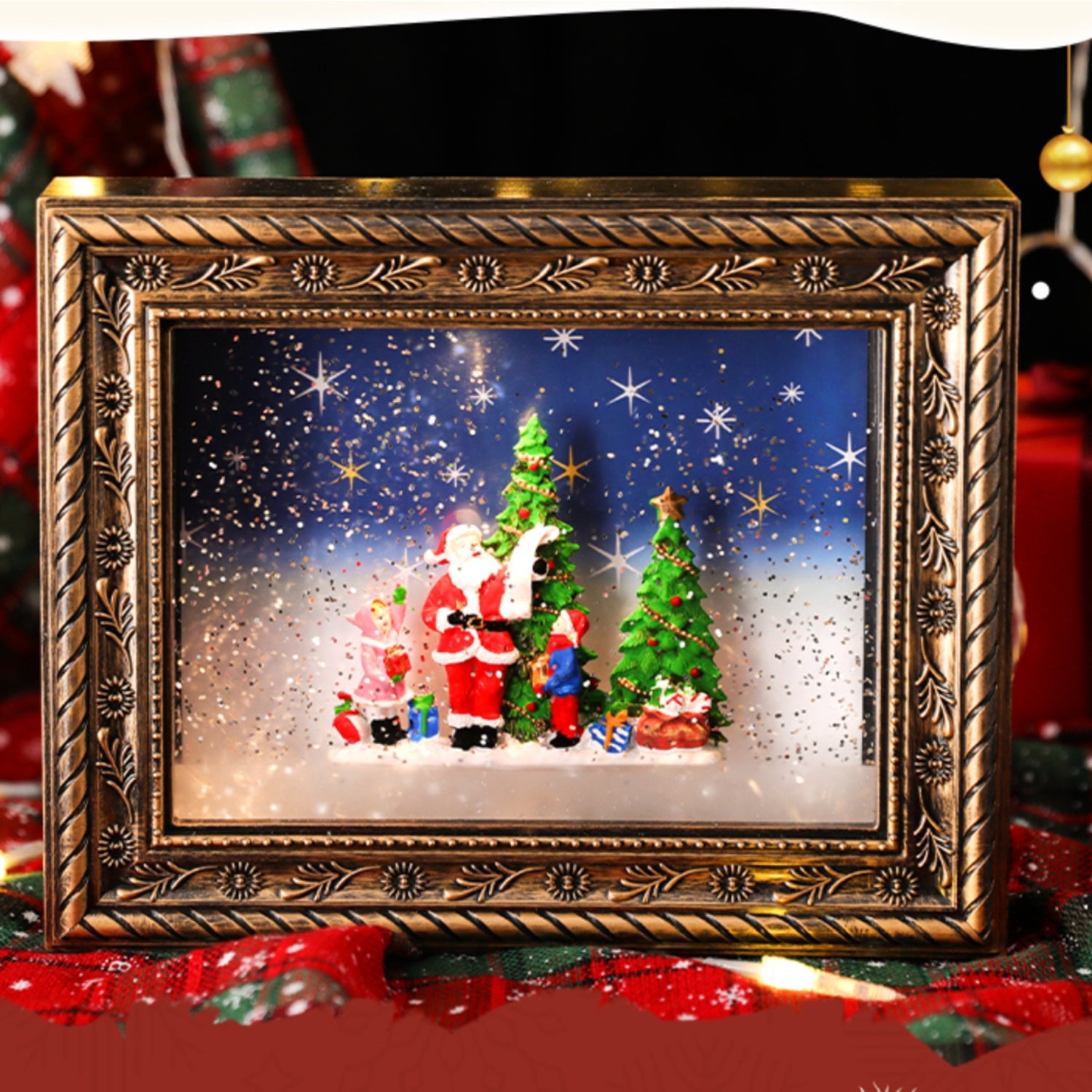 Коледно преспапие с музика в стилна рамка за снимка