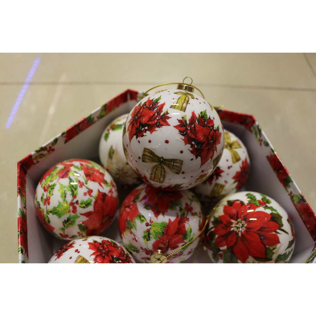 Луксозни коледни топки – комплект 7 бр. в подаръчна кутия | Цвете