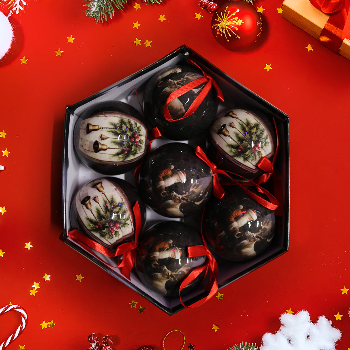 Луксозни коледни топки – комплект 7 бр. в подаръчна кутия | Кафяви