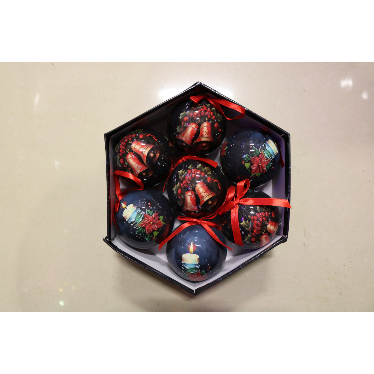 Луксозни коледни топки – комплект 7 бр. в подаръчна кутия | Микс Свещ и Камбанки