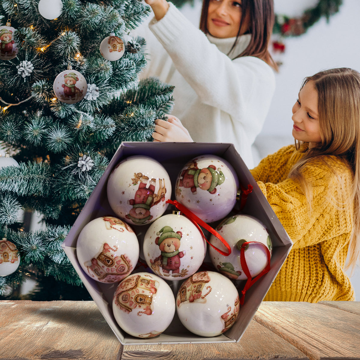 Луксозни коледни топки – комплект 14 бр. в подаръчна кутия | Меченце