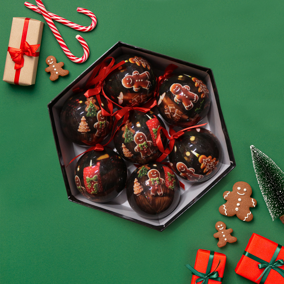 Луксозни коледни топки – комплект 7 бр. в подаръчна кутия | Бисквитка