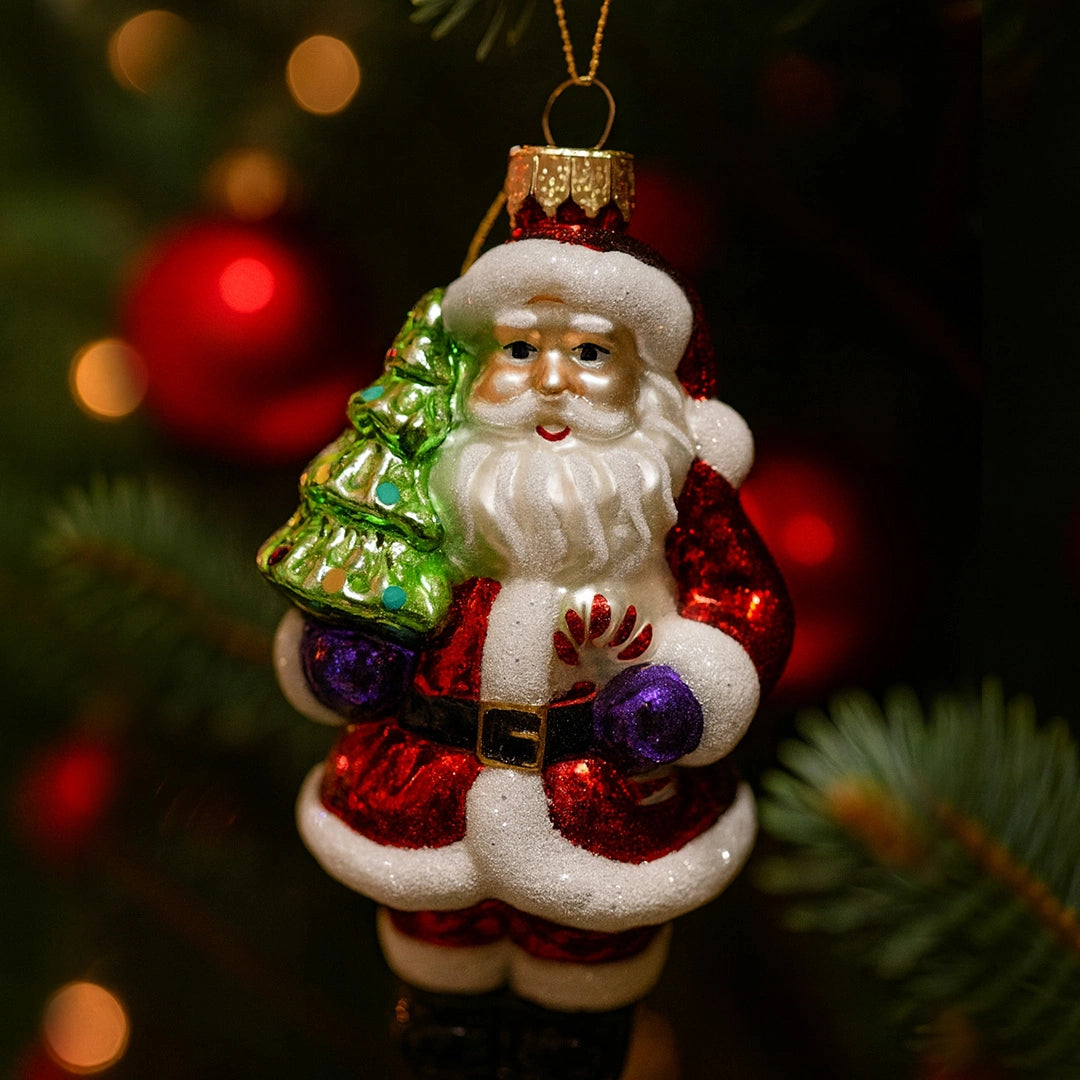 Стъклена Коледна Украса | Дядо Коледа с Елха