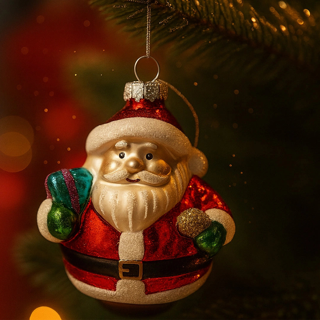 Стъклена Коледна Украса | Дядо Коледа с Подарък