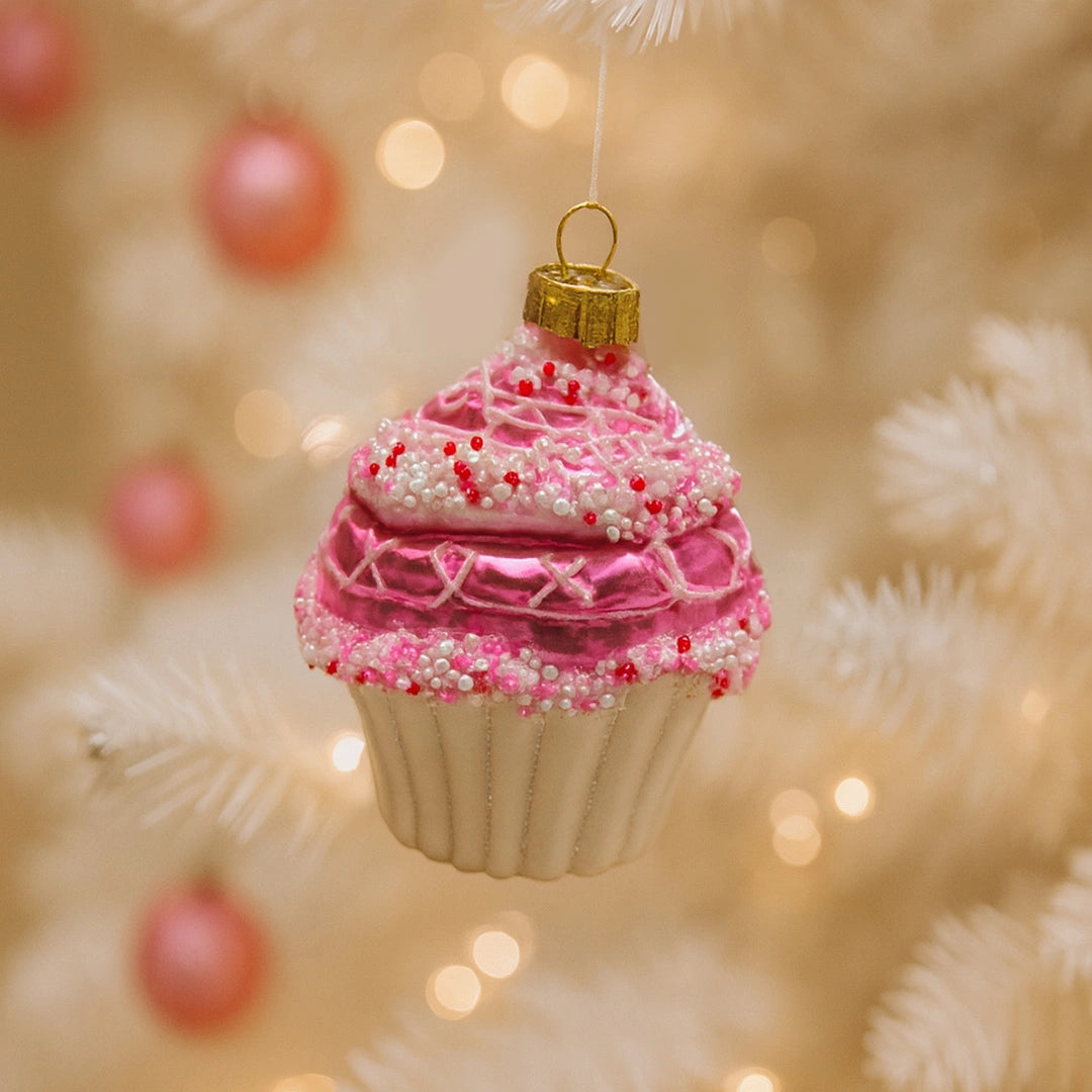 Стъклена Коледна Украса | Кексче Розова Заливка