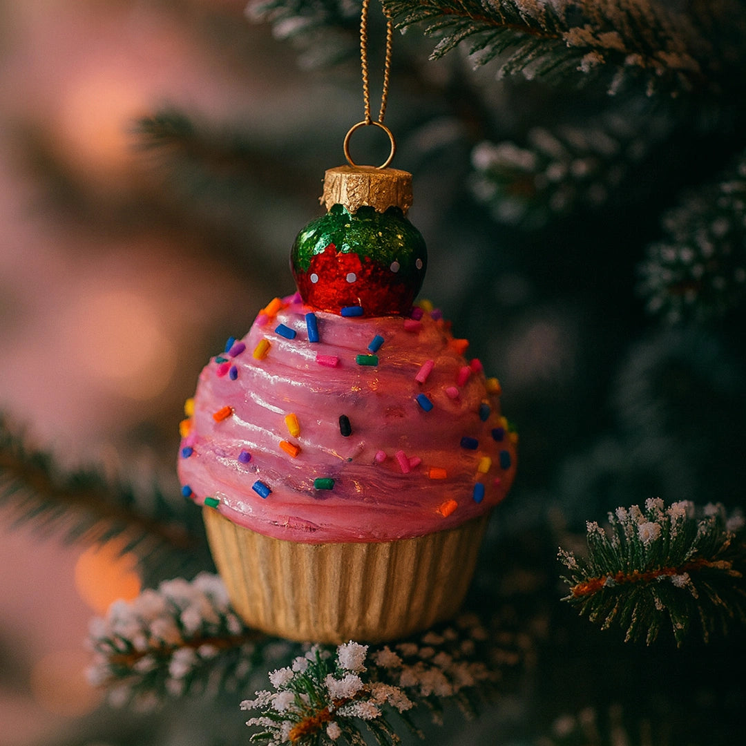 Стъклена Коледна Украса | Кексче с Ягодка