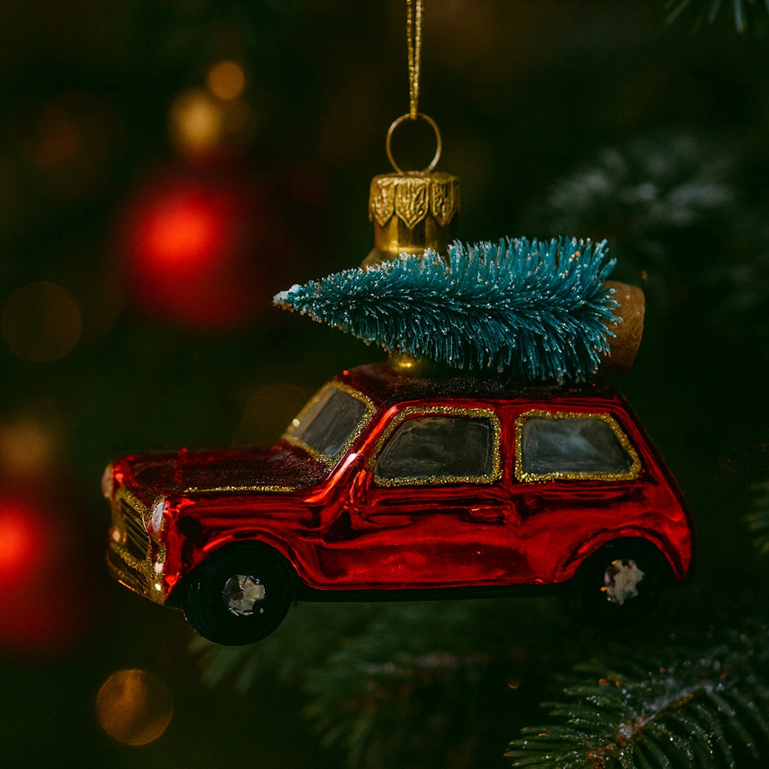 Стъклена Коледна Украса | Количка с Елха