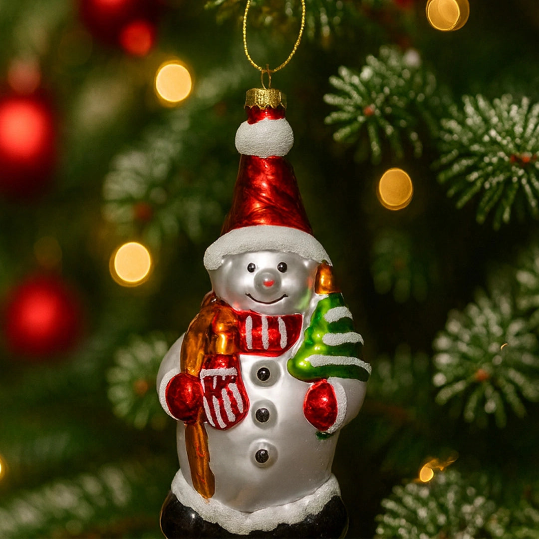 Стъклена Коледна Украса | Снежен Човек с Елха