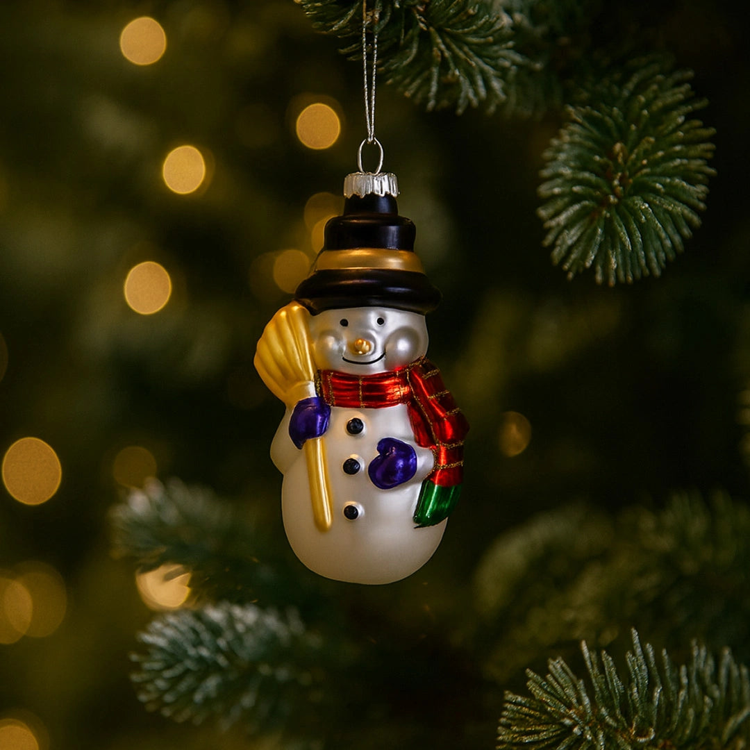 Стъклена Коледна Украса | Снежен Човек с Метла